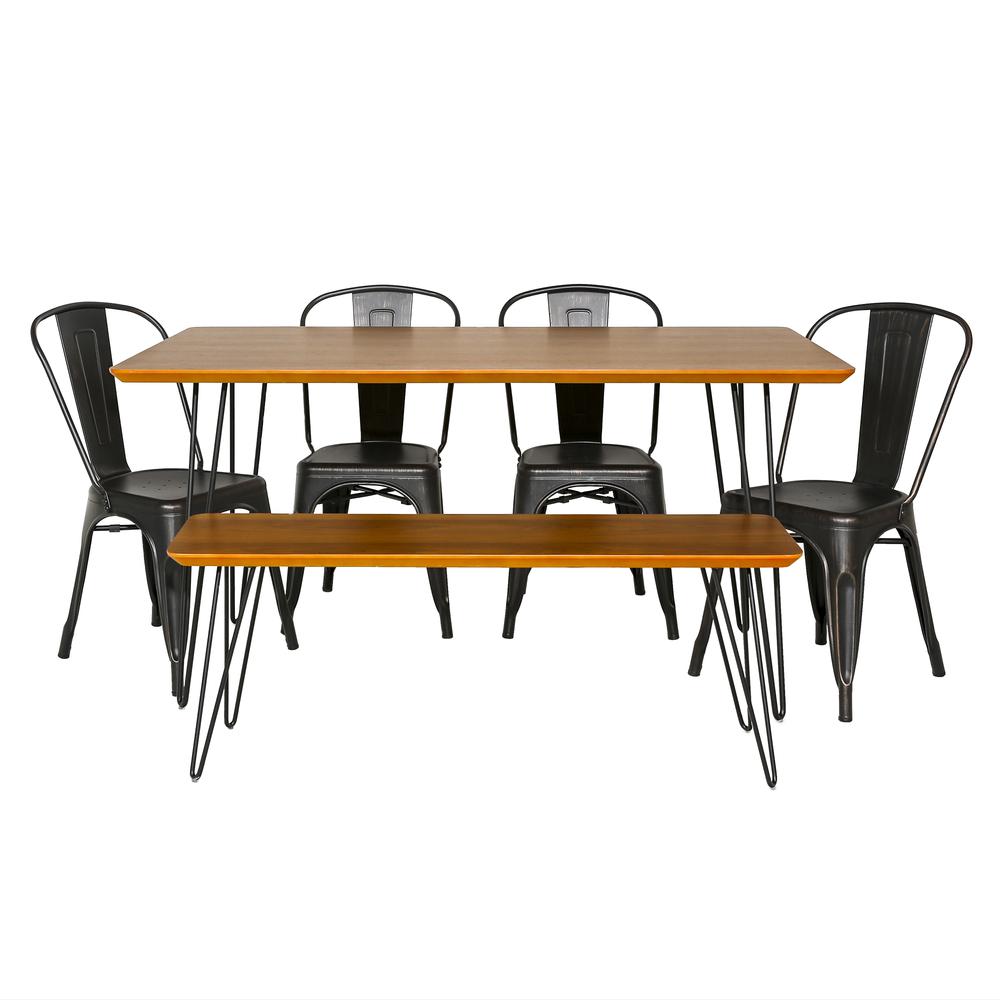 Square Hairpin 6 Piece Dining Set with Café Chairs - Walnut/Black. Picture 2