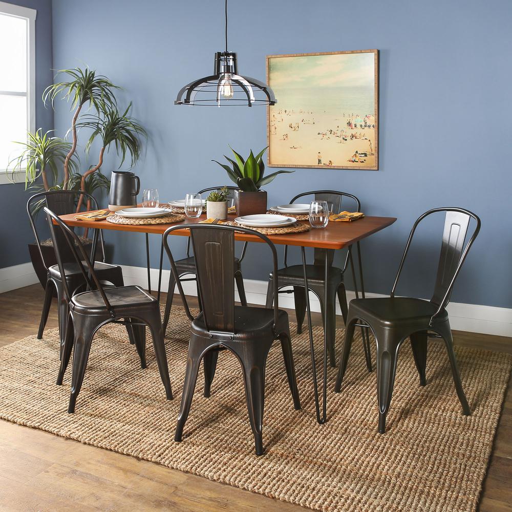 Square Hairpin 7 Piece Dining Set with Café Chairs - Walnut/Black. Picture 2
