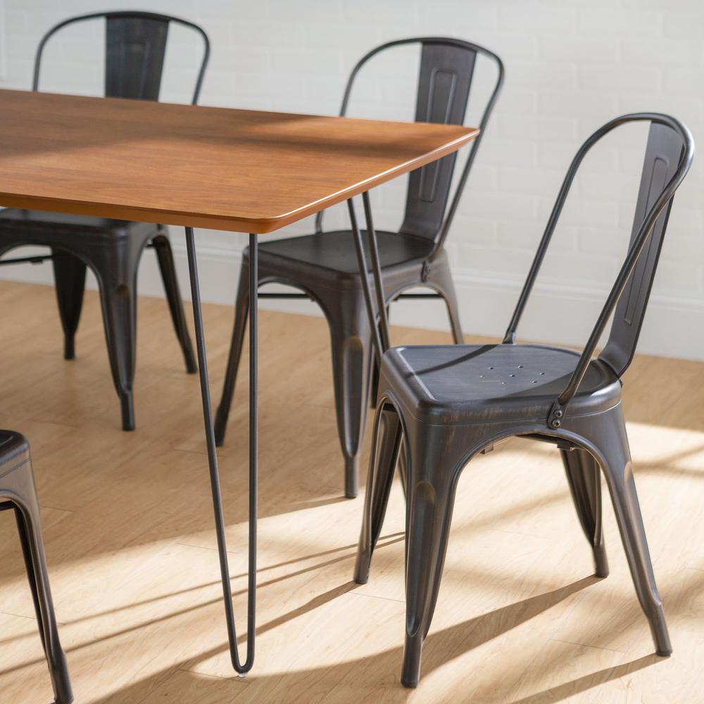Square Hairpin 7 Piece Dining Set with Café Chairs - Walnut/Black. Picture 3