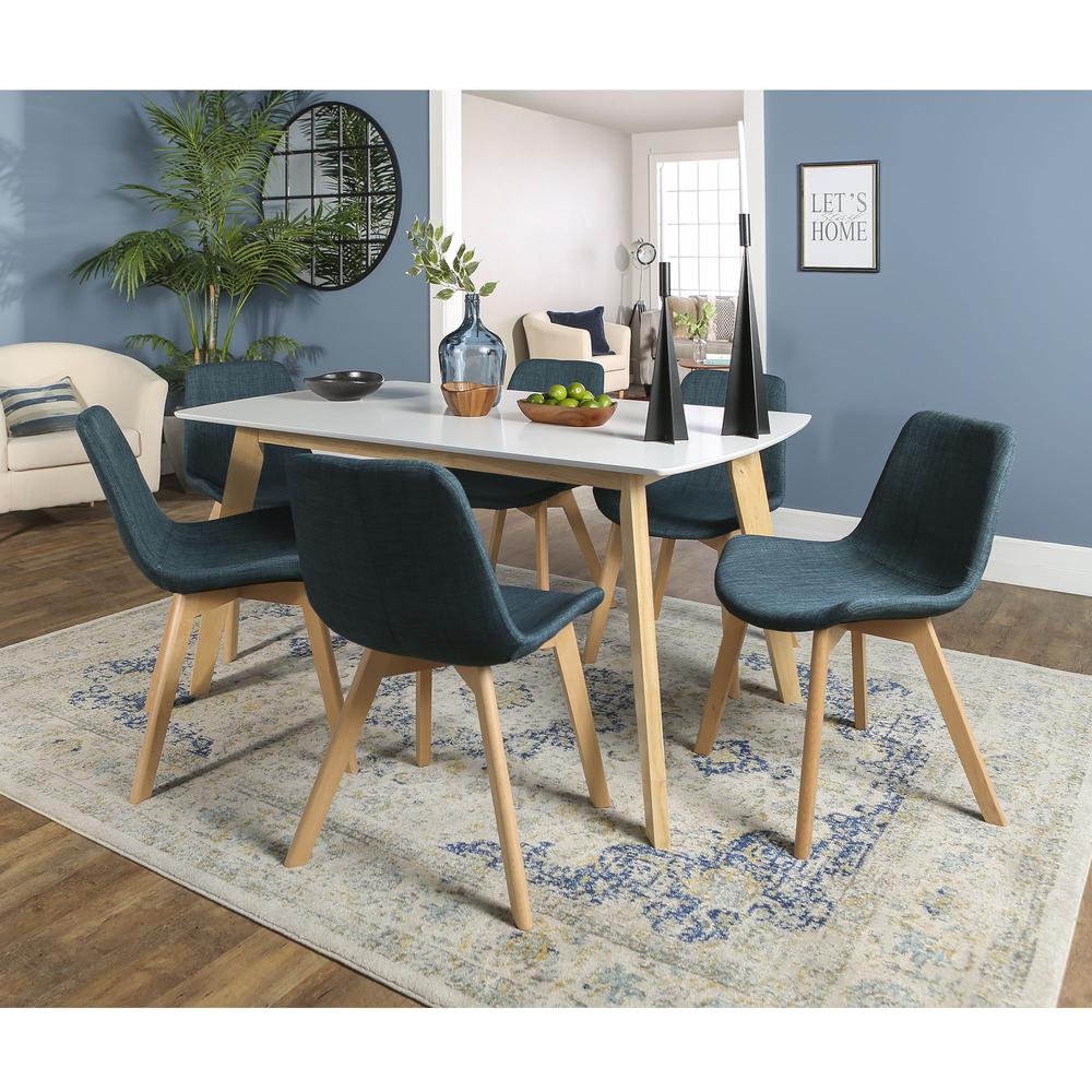 Retro Modern 7 Piece Dining Set - White & Natural/Blue. Picture 2