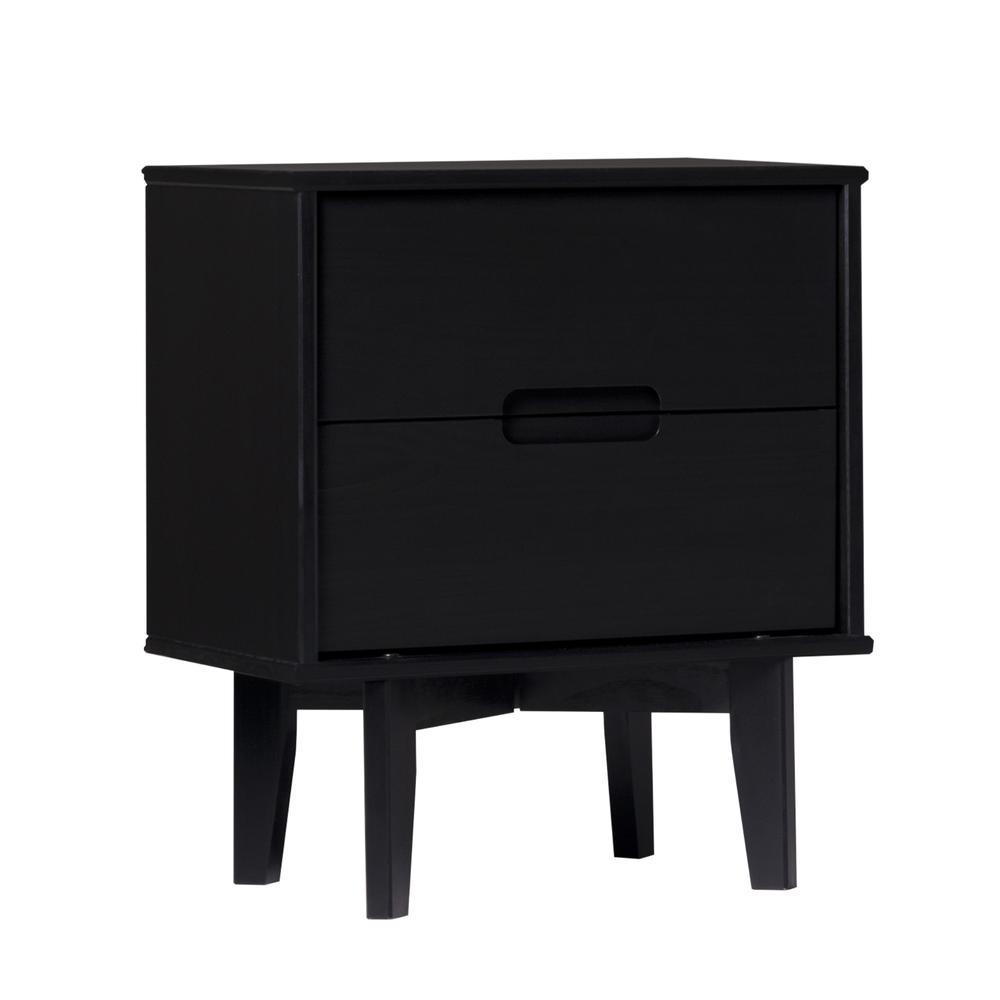 2-Drawer Groove Handle Wood Nightstand - Black. Picture 2