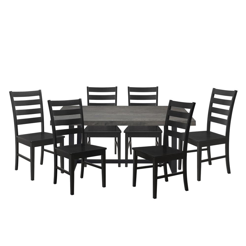 7-Piece Distressed Wood Farmhouse Dining Set - Grey/Black. Picture 2