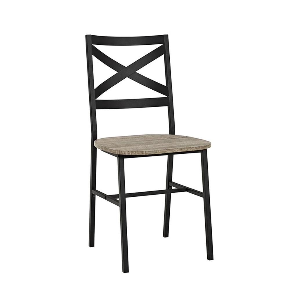 Metal X-Back Wood Dining Chair, Set of 2, Driftwood. Picture 1