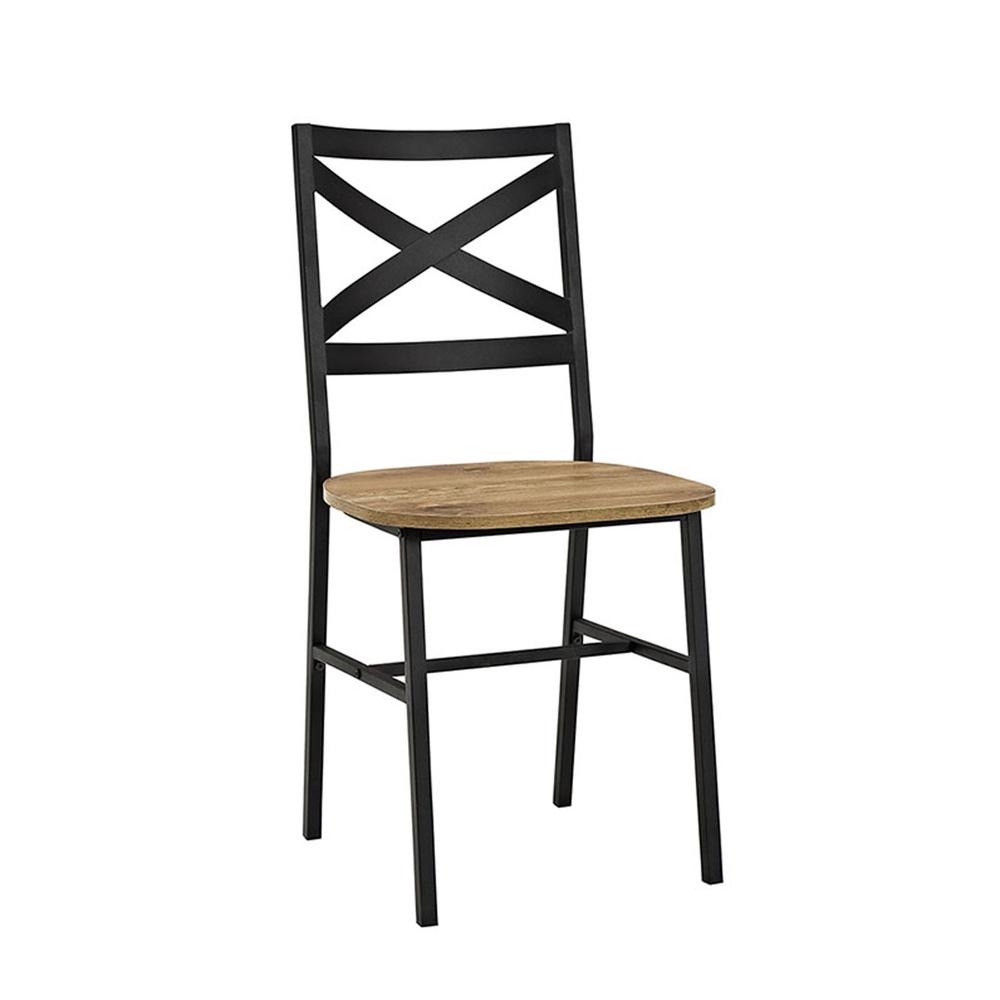 Metal X-Back Wood Dining Chair, Set of 2, Barnwood. Picture 1