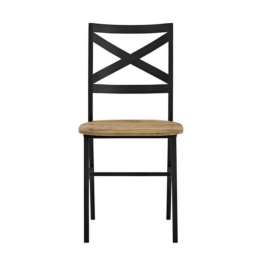 Metal X-Back Wood Dining Chair, Set of 2, Barnwood. Picture 3