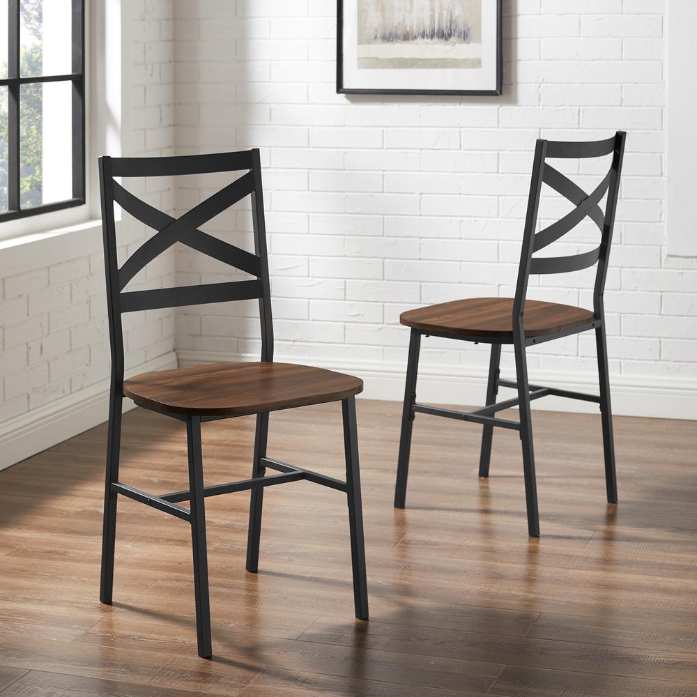 Industrial Wood Dining Chair, Set of 2 - Dark Walnut. Picture 3