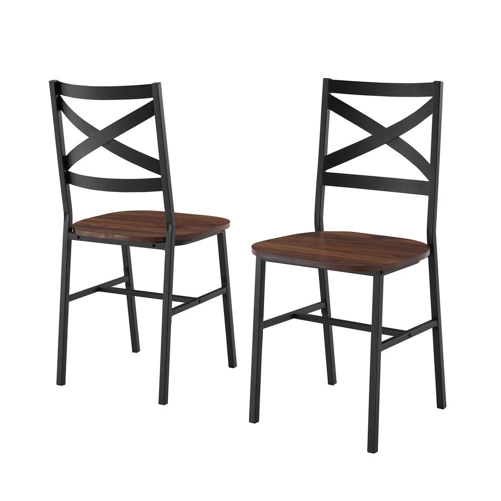 Industrial Wood Dining Chair, Set of 2 - Dark Walnut. Picture 1