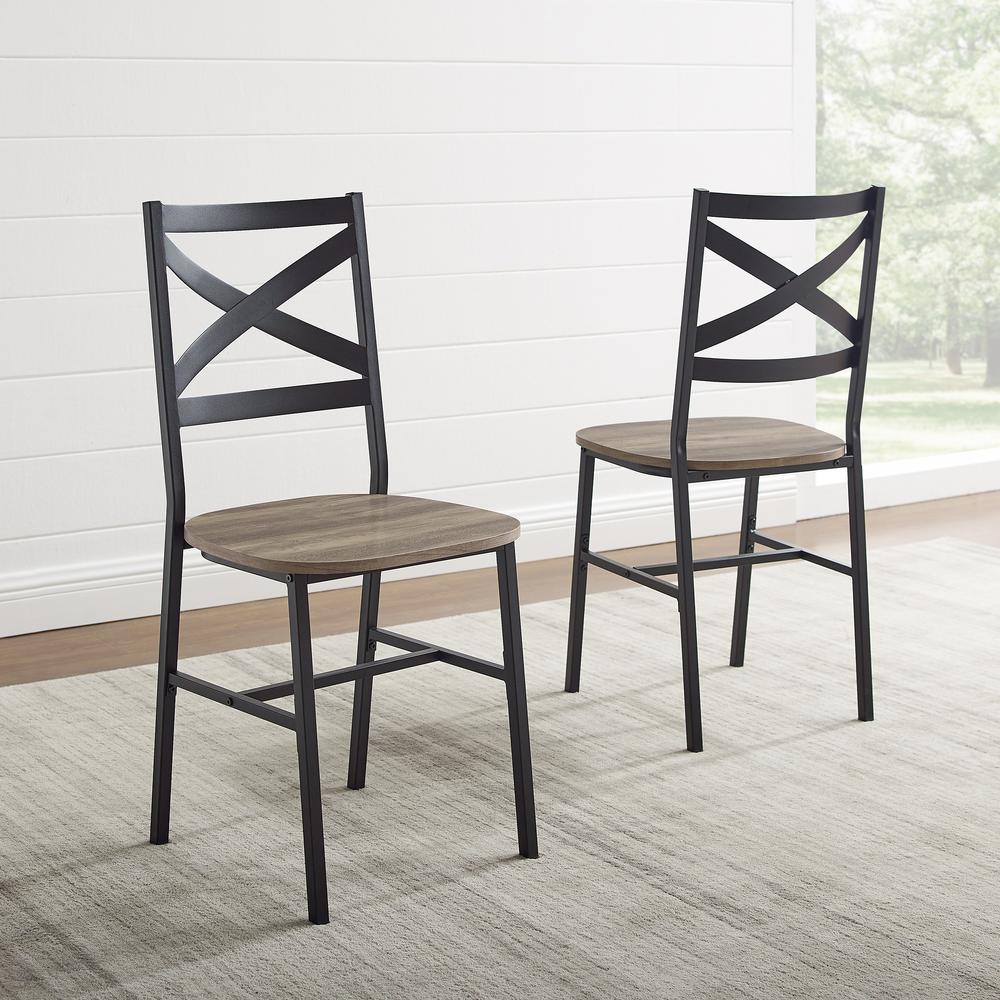 Industrial Wood Dining Chair, Set of 2 - Grey Wash. Picture 1