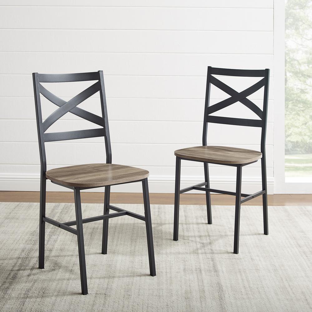 Industrial Wood Dining Chair, Set of 2 - Grey Wash. Picture 2