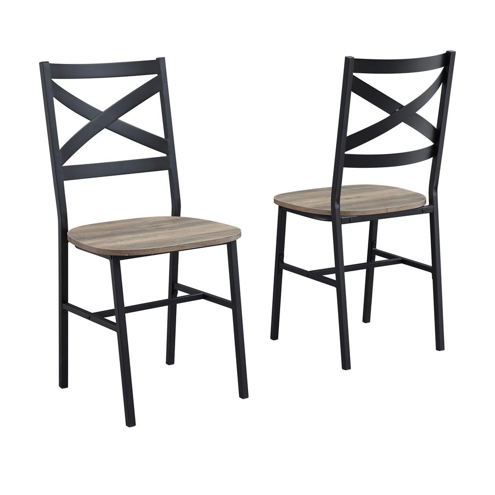Industrial Wood Dining Chair, Set of 2 - Grey Wash. Picture 7
