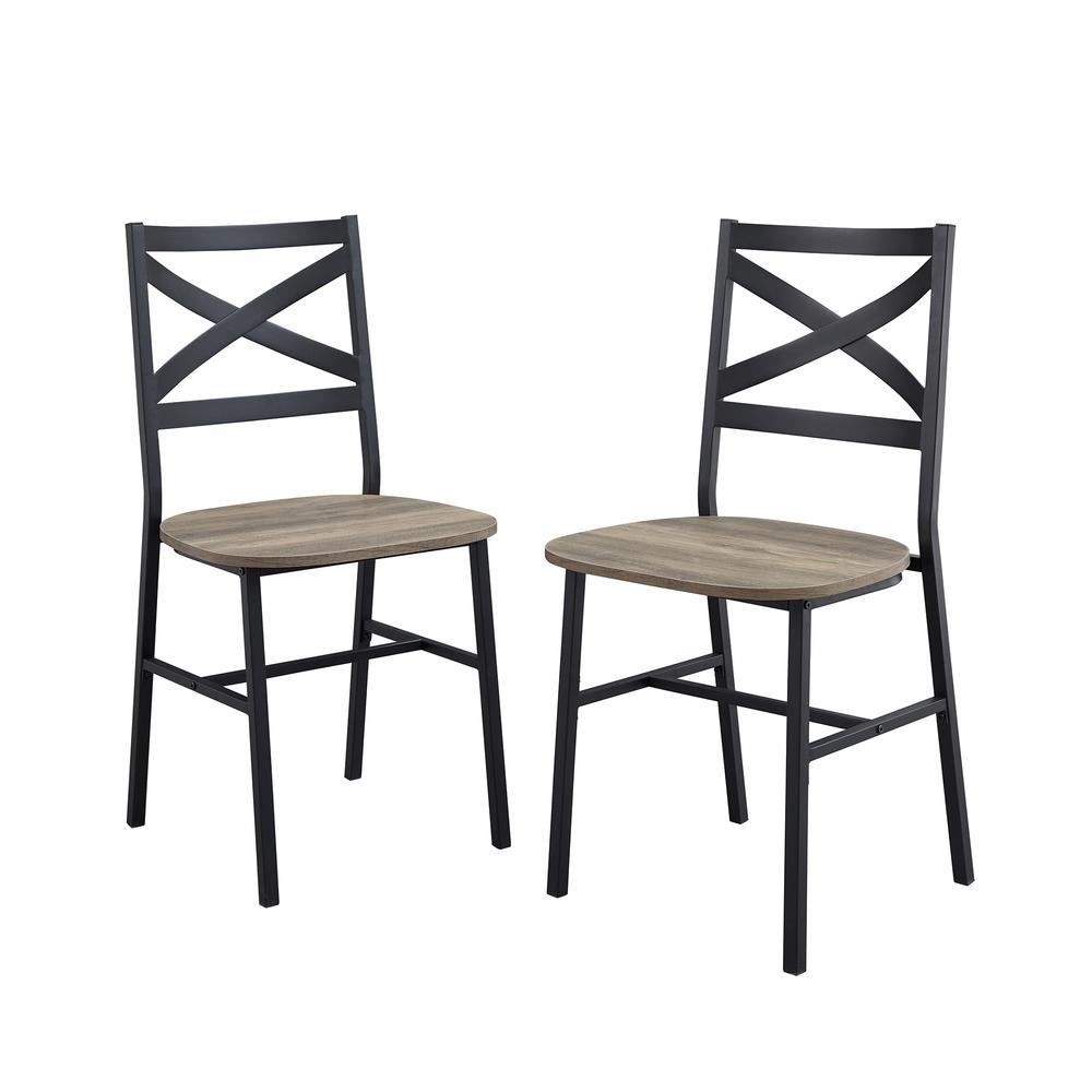 Industrial Wood Dining Chair, Set of 2 - Grey Wash. Picture 8