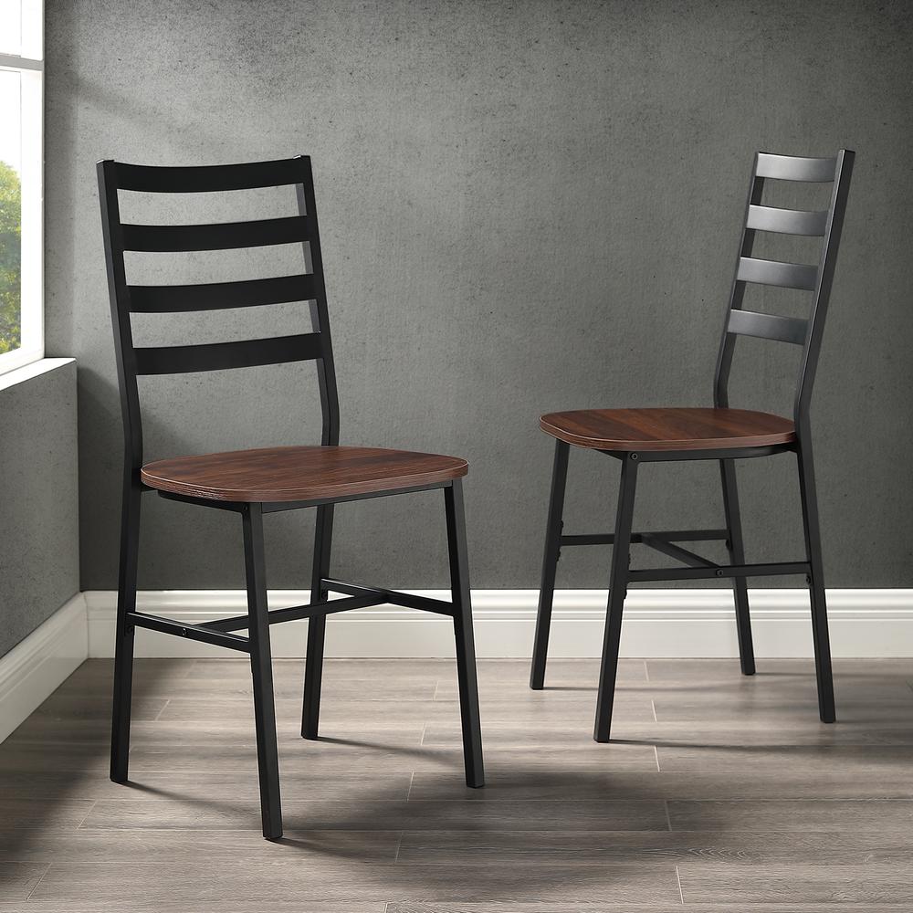 Slat Back Metal and Wood Dining Chair, 2-Pack - Dark Walnut. Picture 2