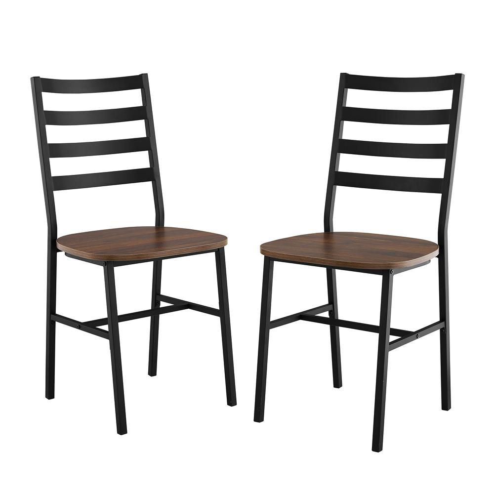 Slat Back Metal and Wood Dining Chair, 2-Pack - Dark Walnut. Picture 1