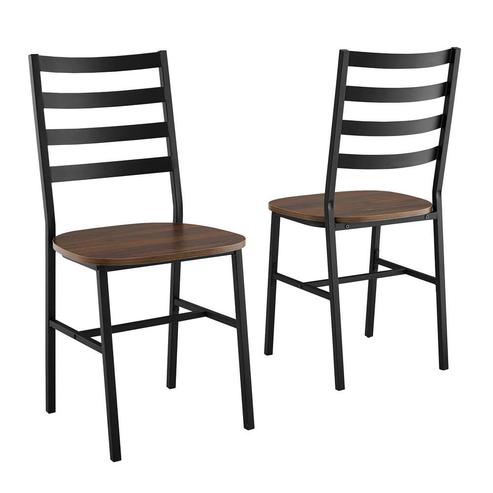 Slat Back Metal and Wood Dining Chair, 2-Pack - Dark Walnut. Picture 3