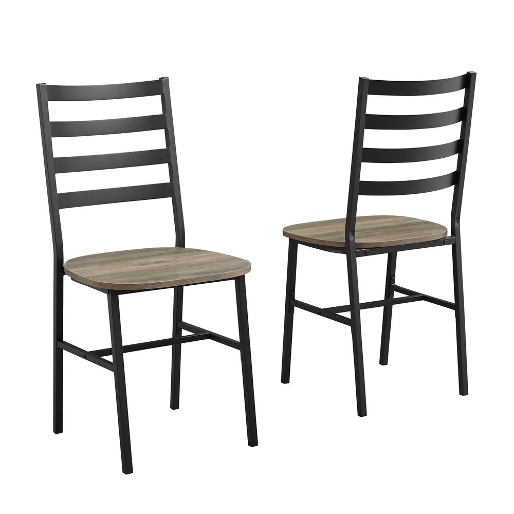 Slat Back Metal and Wood Dining Chair, 2-Pack - Grey Wash. Picture 5