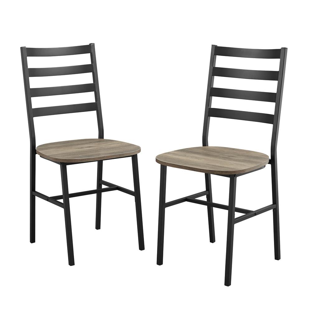 Slat Back Metal and Wood Dining Chair, 2-Pack - Grey Wash. Picture 6