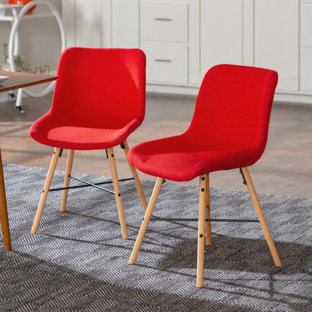 Upholstered Linen Side Chair, Set of 2 - Red. Picture 3