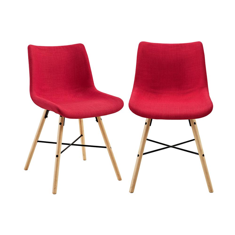 Upholstered Linen Side Chair, Set of 2 - Red. Picture 1