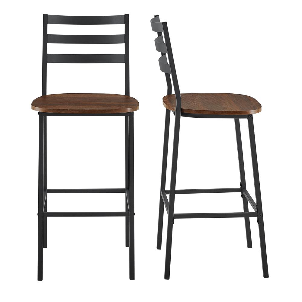 Industrial Slat Back Counter Stools, 2-pack - Dark Walnut. Picture 1