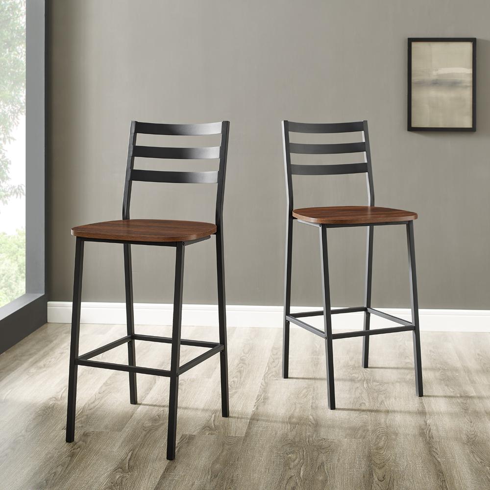 Industrial Slat Back Counter Stools, 2-pack - Dark Walnut. Picture 2