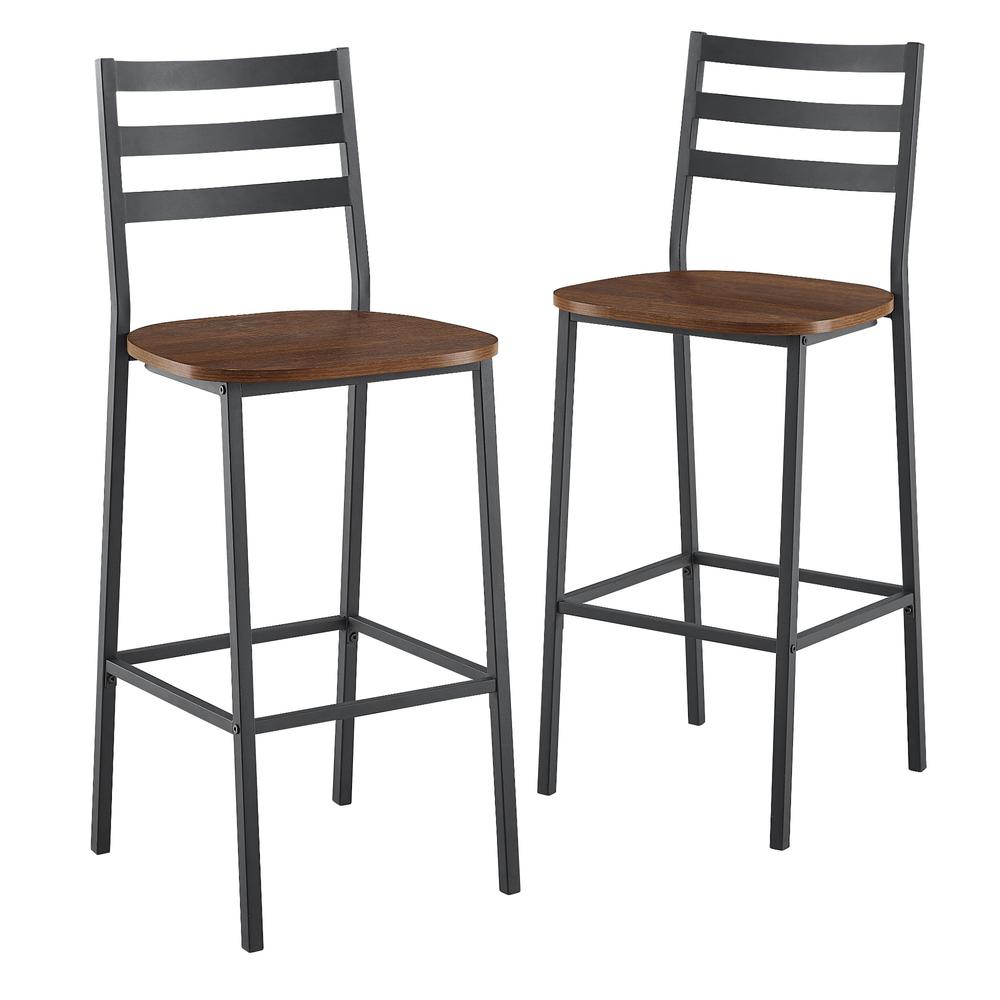 Industrial Slat Back Counter Stools, 2-pack - Dark Walnut. Picture 3