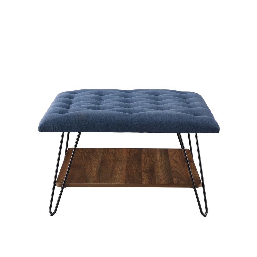 30" Mid-Century Modern Tufted Ottoman - Blue. Picture 1