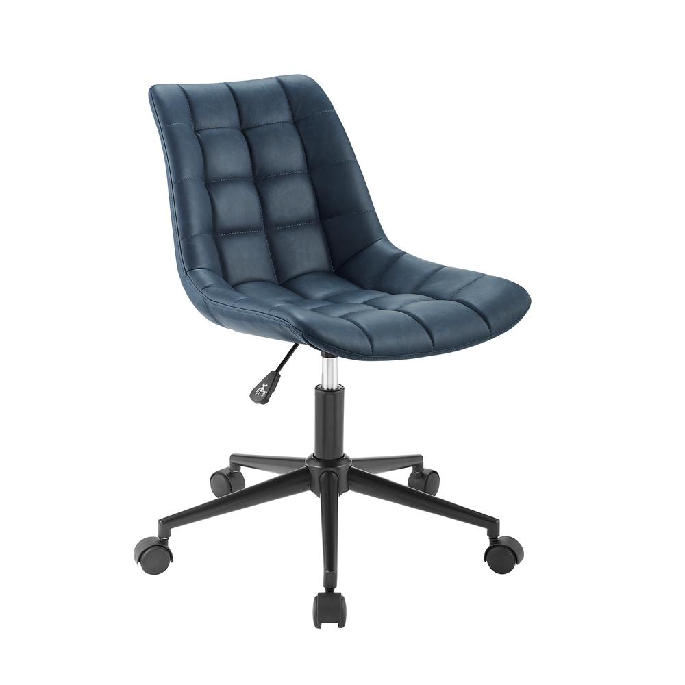 Josie Upholstered Armless Swivel Task Chair - Navy. Picture 3