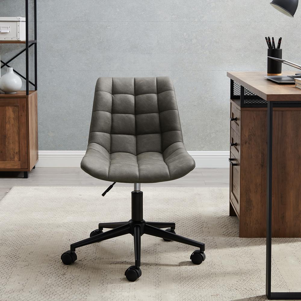 Josie Upholstered Armless Swivel Task Chair - Smoke Grey. Picture 1