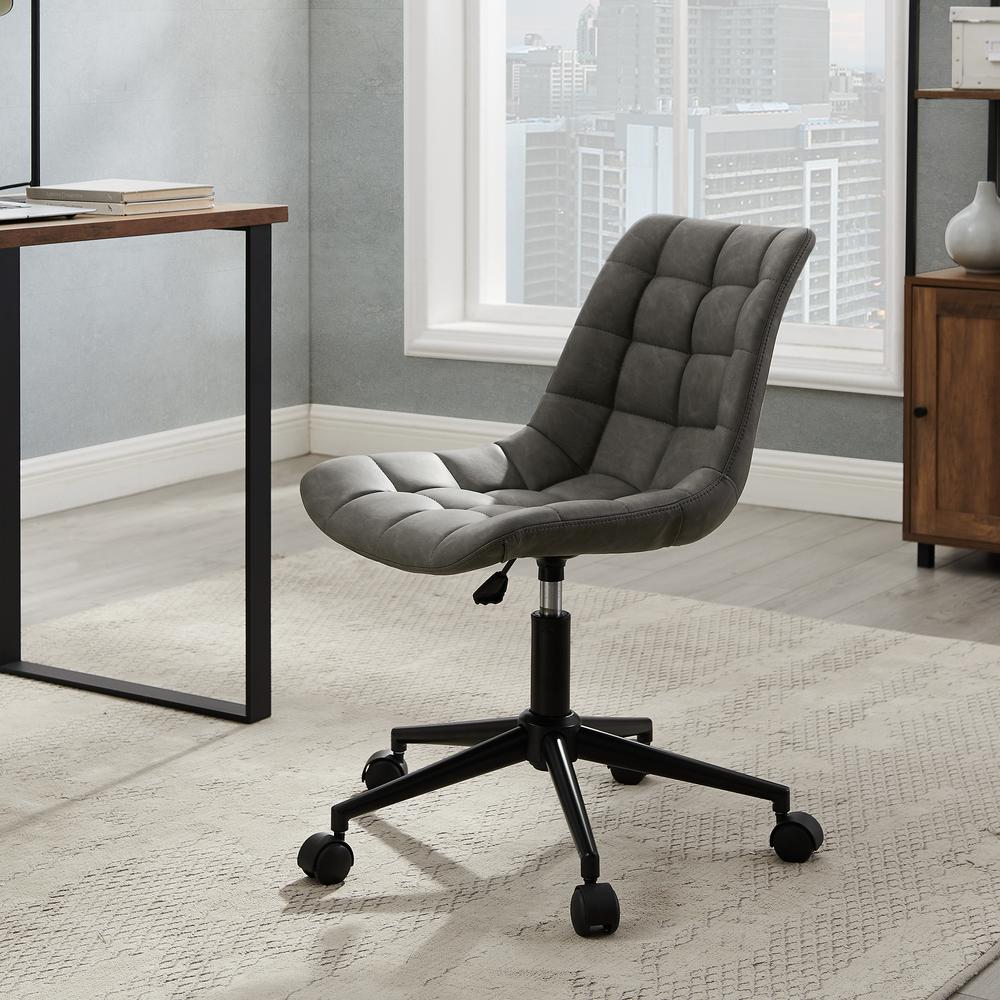 Josie Upholstered Armless Swivel Task Chair - Smoke Grey. Picture 2