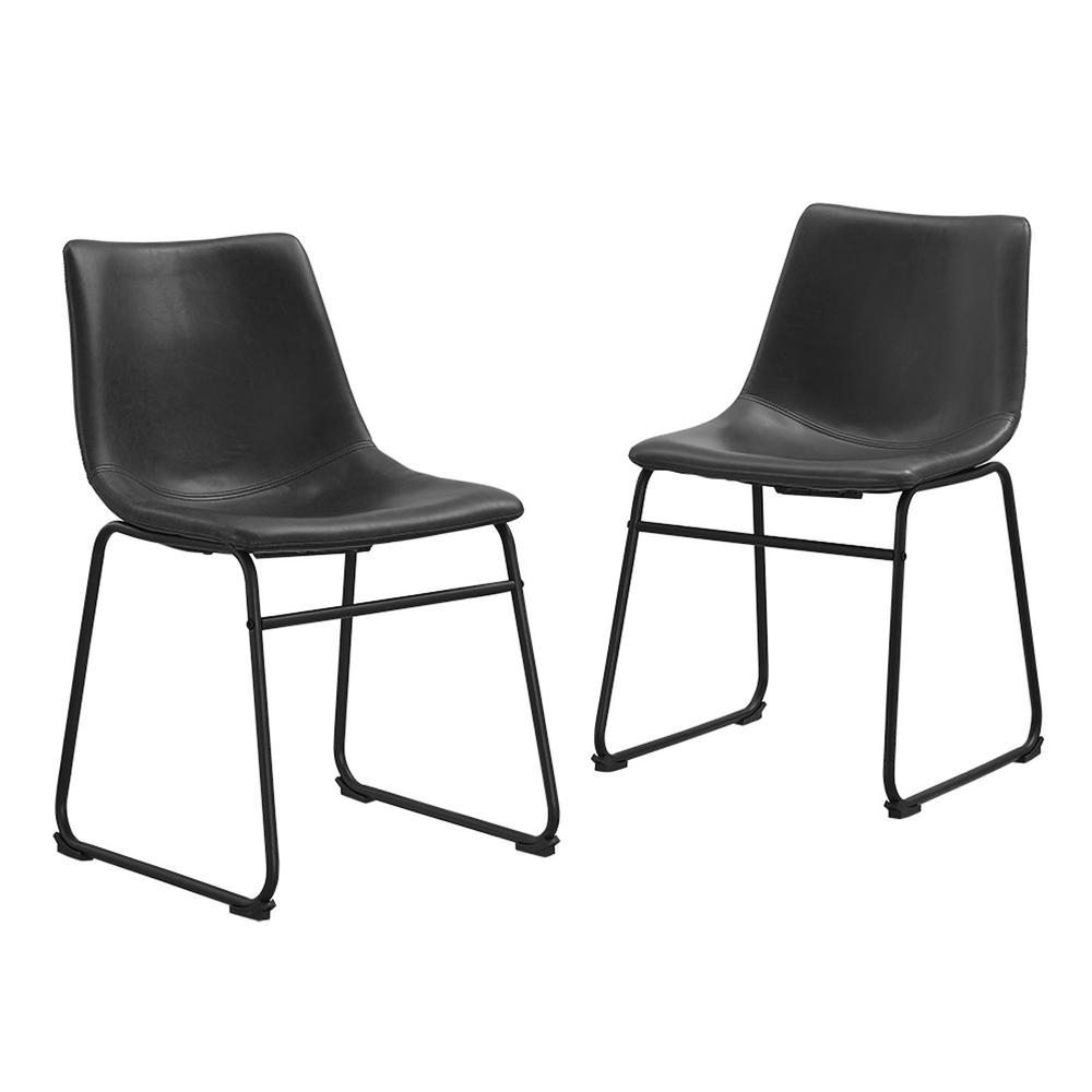 Black Faux Leather Dining Chairs - Set of 2. Picture 1