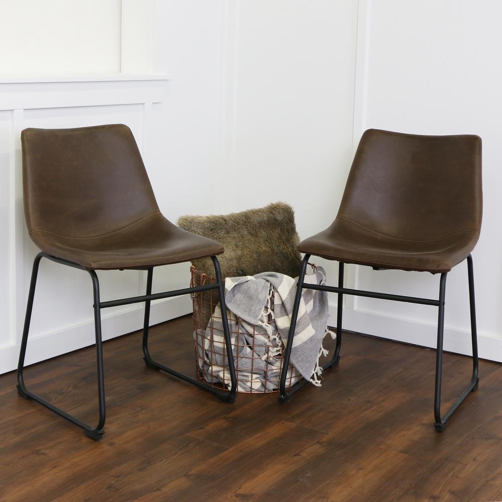 Brown Faux Leather Dining Chairs - Set of 2. Picture 2