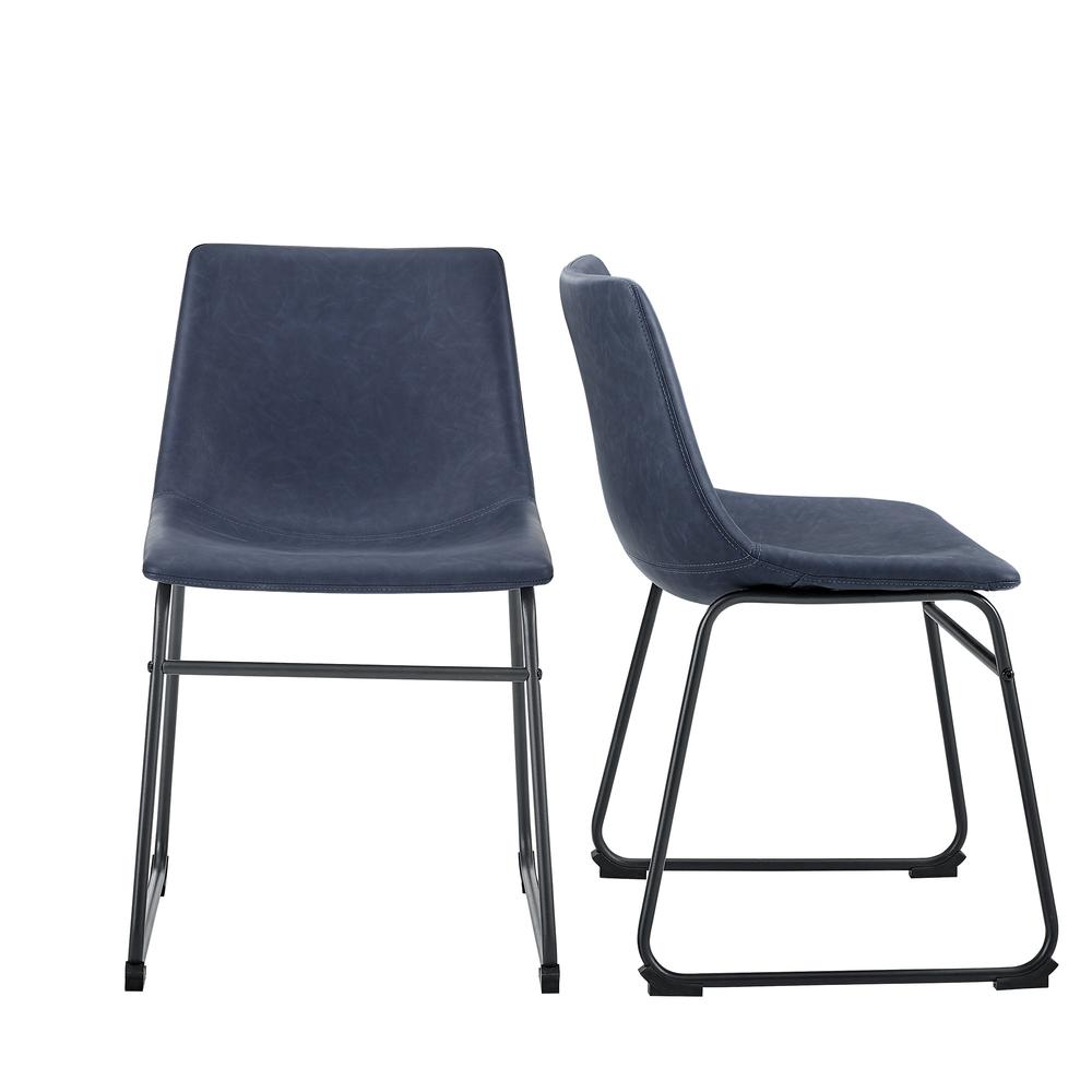 18" Faux Leather Dining Chair, Set of 2 -  Navy Blue. Picture 1