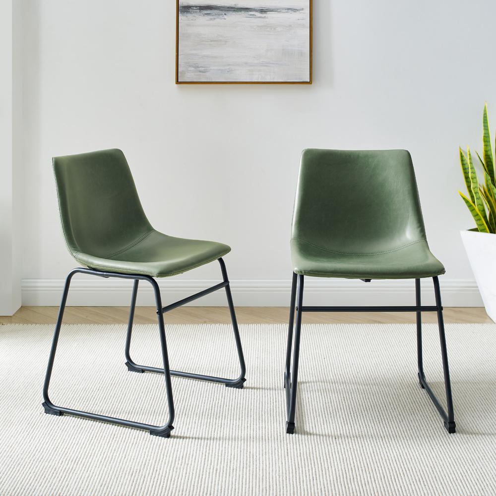 18” Contemporary Metal-Leg Faux Leather Dining Chair, Set of 2 – Green. Picture 2