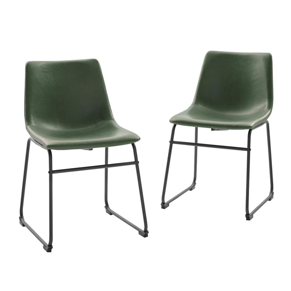 18” Contemporary Metal-Leg Faux Leather Dining Chair, Set of 2 – Green. Picture 4
