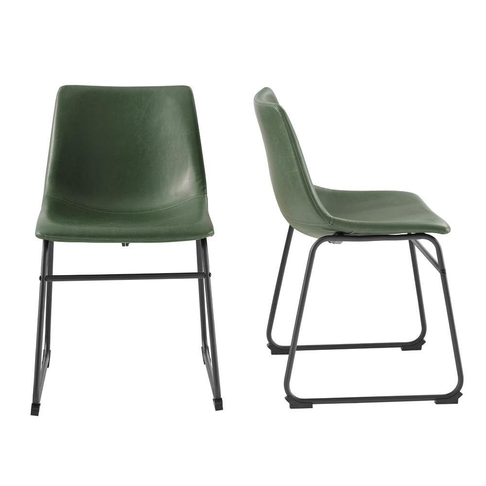 18” Contemporary Metal-Leg Faux Leather Dining Chair, Set of 2 – Green. Picture 5
