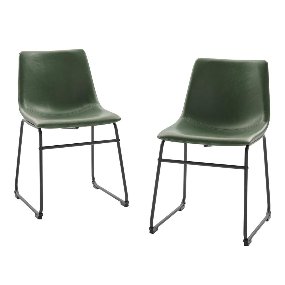 18” Contemporary Metal-Leg Faux Leather Dining Chair, Set of 2 – Green. Picture 6