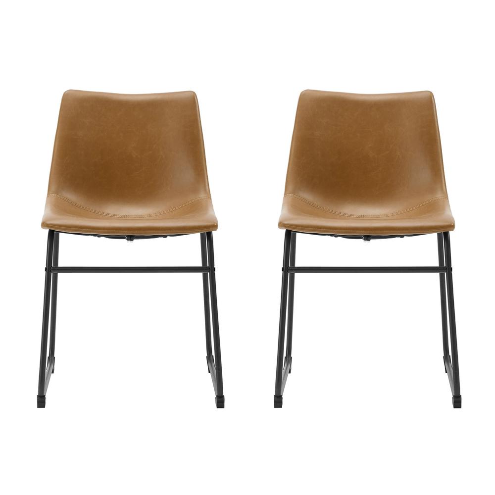 18" Industrial Faux Leather Dining Chair, set of 2 - Whiskey Brown. Picture 1