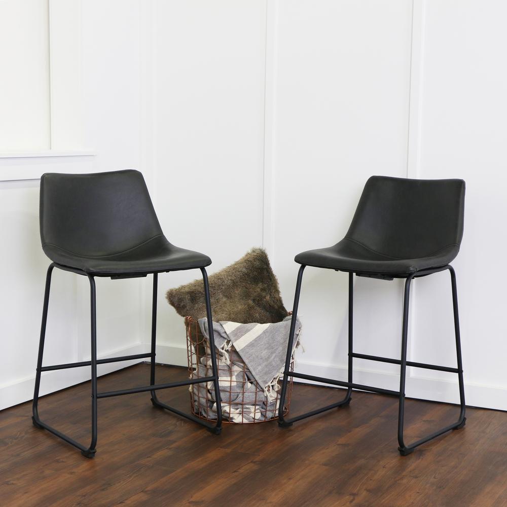 Black Faux Leather Counter Stools - Set of 2. Picture 2