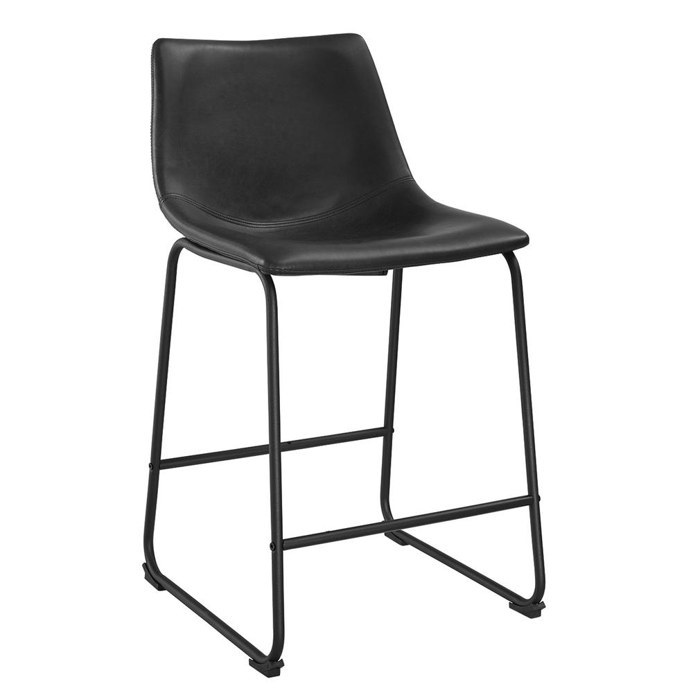 Black Faux Leather Counter Stools - Set of 2. Picture 1
