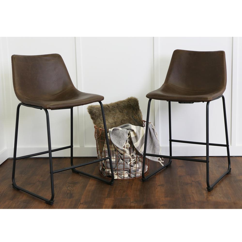 Brown Faux Leather Counter Stools - Set of 2. Picture 2