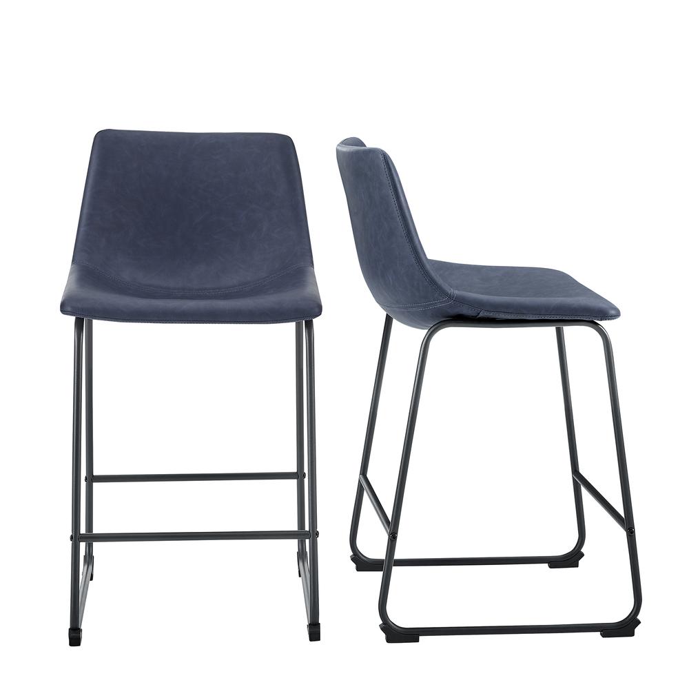 26" Faux Leather Counter Stool, Set of 2 -  Navy Blue. The main picture.
