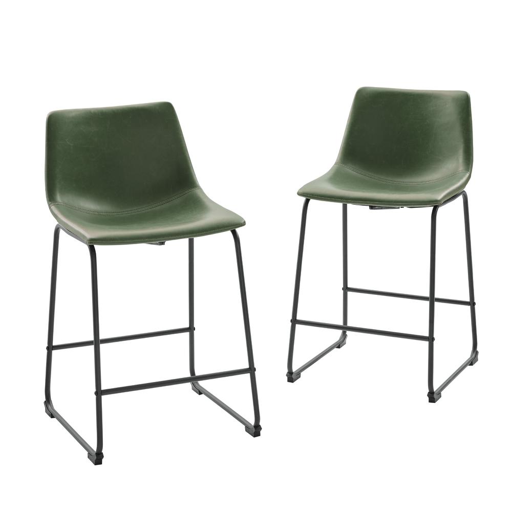 26” Contemporary Metal-Leg Faux Leather Counter Stool – Green. Picture 4
