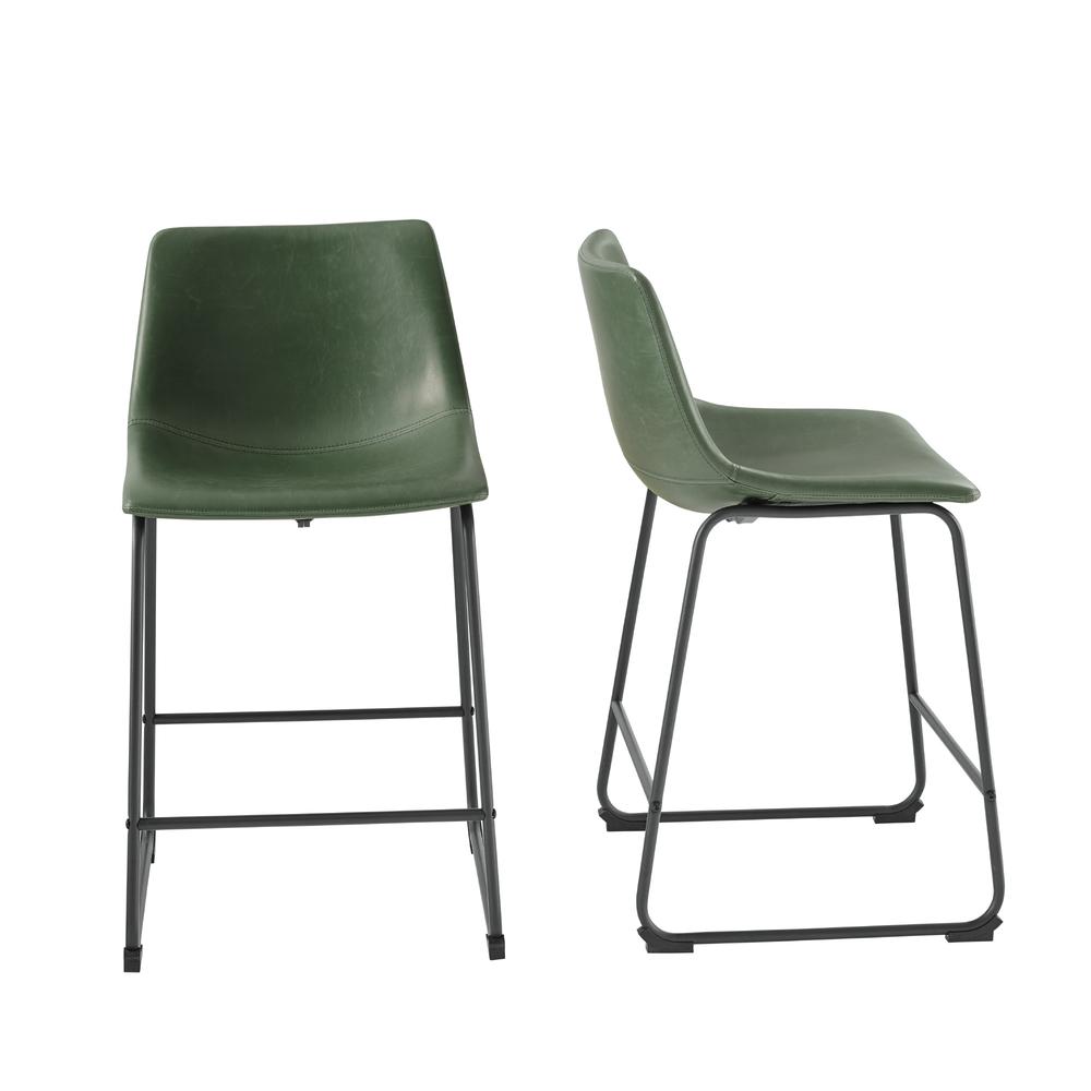 26” Contemporary Metal-Leg Faux Leather Counter Stool – Green. Picture 5