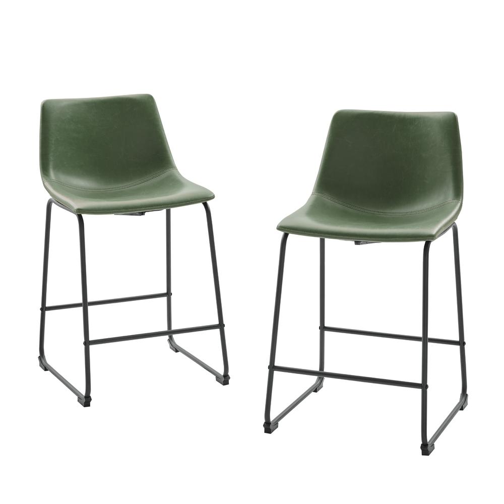 26” Contemporary Metal-Leg Faux Leather Counter Stool – Green. Picture 6