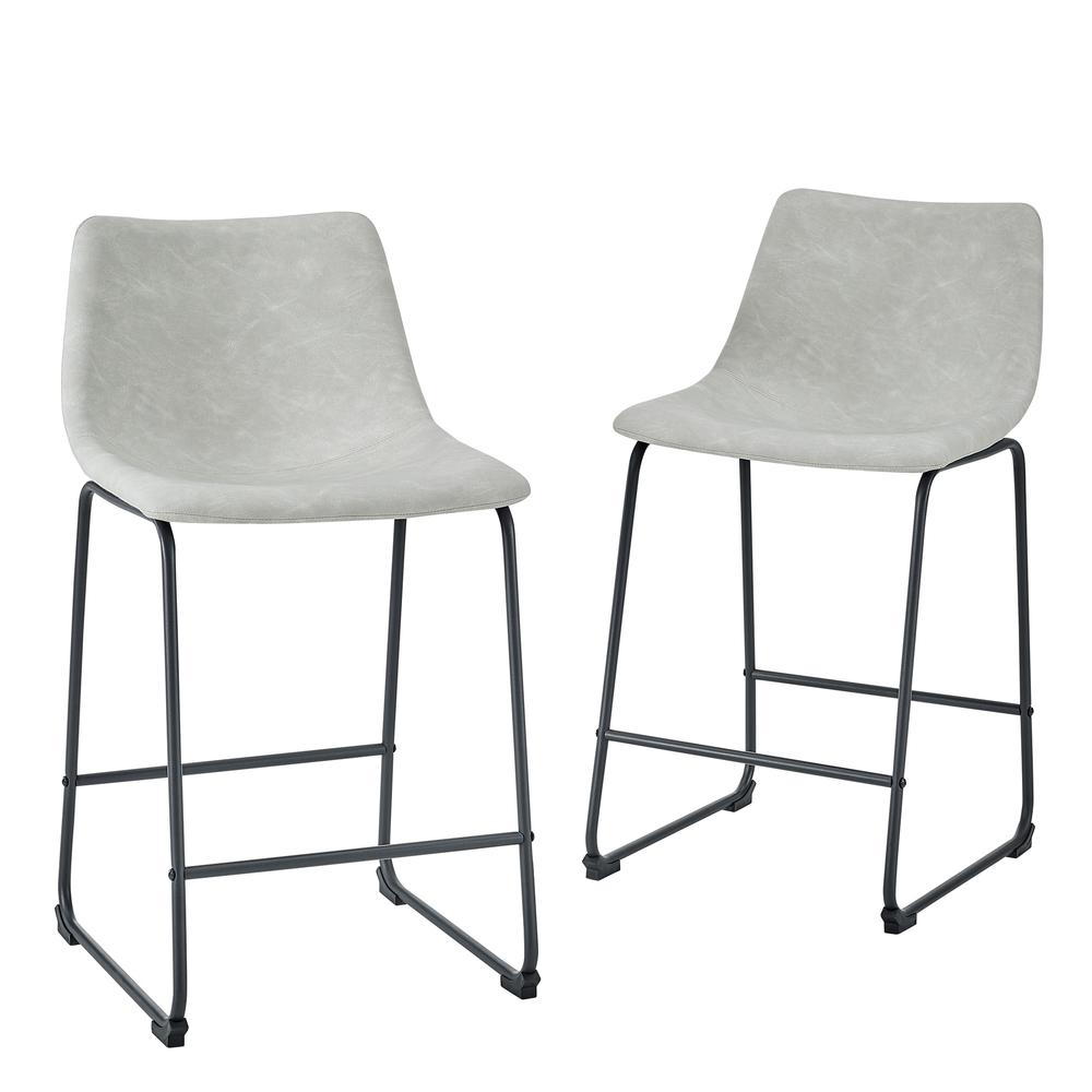 24" Faux Leather Counter Stool, Set of 2 - Grey. The main picture.