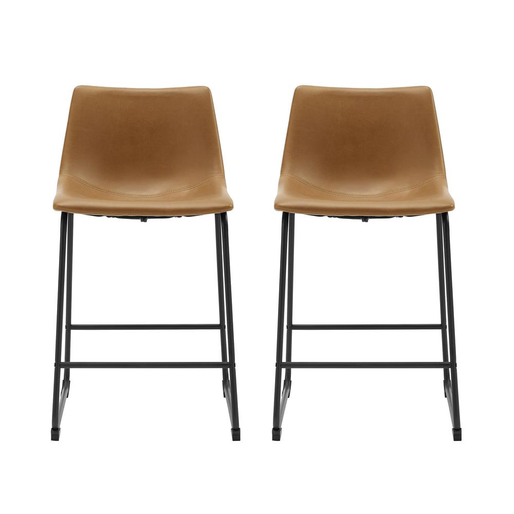 26" Industrial Faux Leather Counter Stool, set of 2- Whiskey Brown. The main picture.