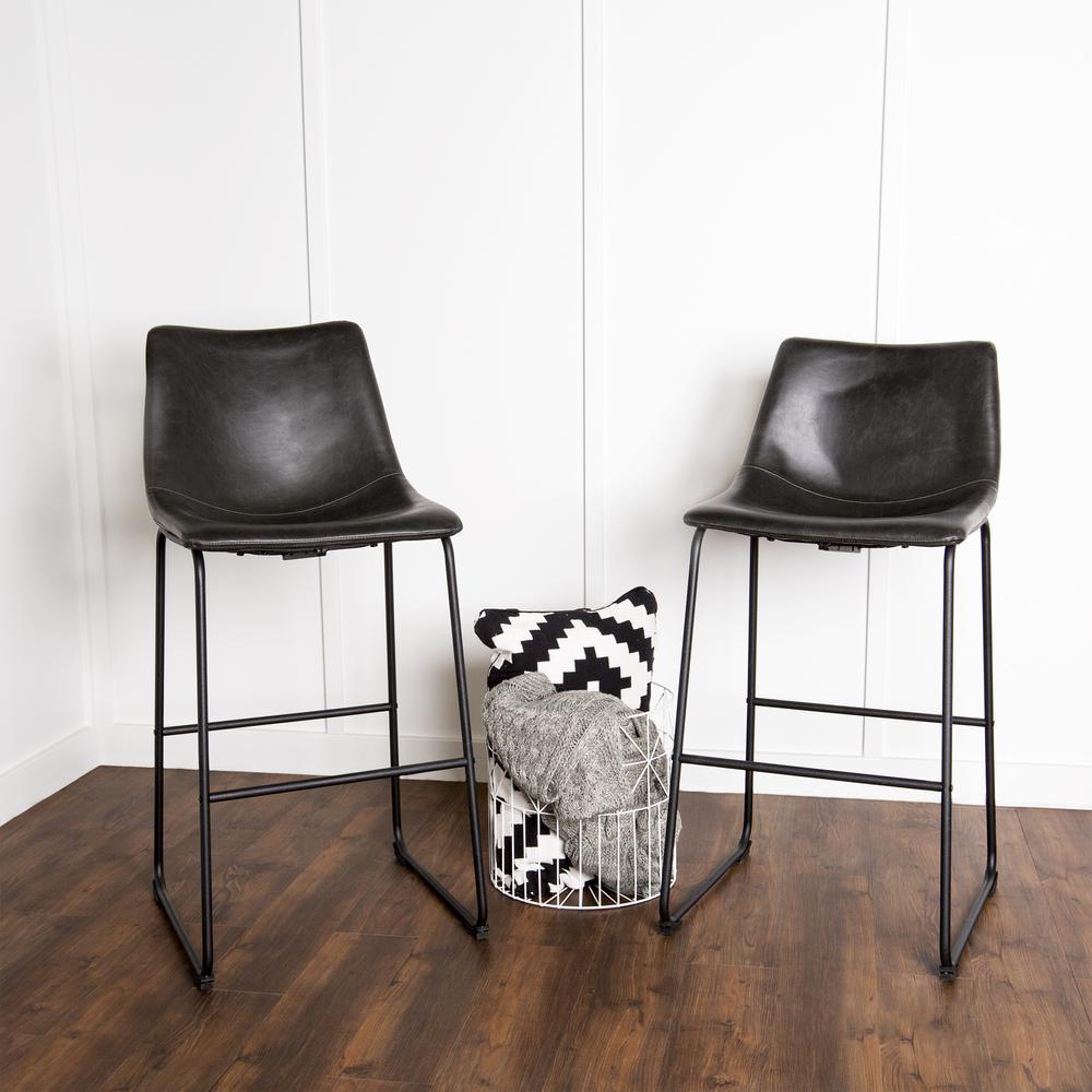 Black Faux Leather Barstools - Set of 2. Picture 2