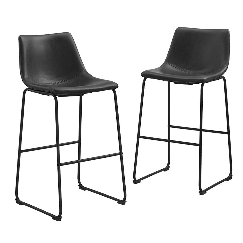 Black Faux Leather Barstools - Set of 2. Picture 1