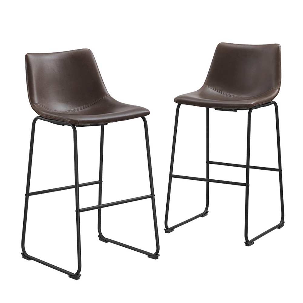Brown Faux Leather Barstools - Set of 2. Picture 1