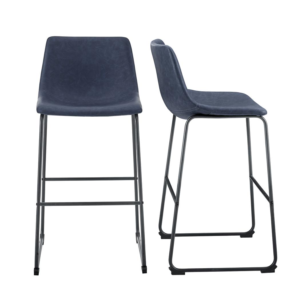 30" Industrial Faux Leather Barstools, Set of 2 -  Navy Blue. Picture 2